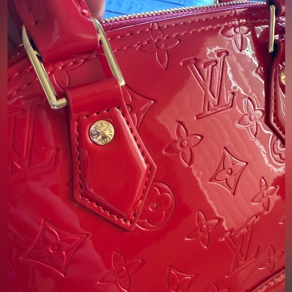 Red Vernis Alma BB Satchel with Gold Hardware,  New - Picture 15 of 17